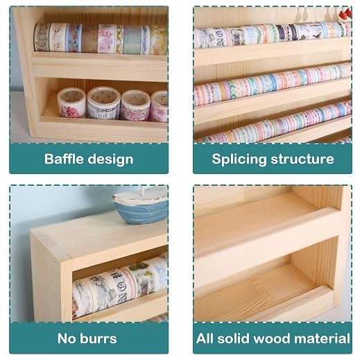 4 Layers Wood Washi Tape Box Organizer Storage with Hanging Hook,Masking Tape Desktop Tape DIY Sticker Roll Tape Cutter Holder Storage,Divider Closet Container Holder for Sewing,Thread - Image 5