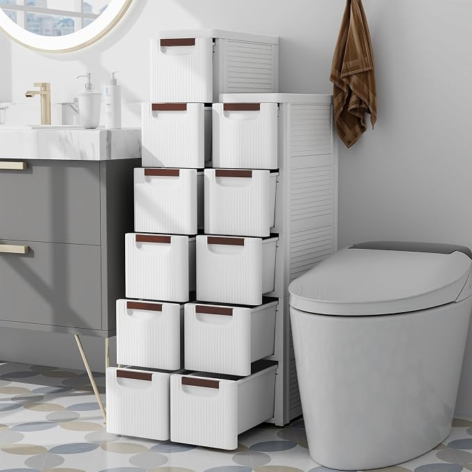 Giantex 6 Drawers Storage Cart, Narrow Plastic Dresser, Rolling Organizer Cart for Office Classroom Bedroom Bathroom Art Craft Supplies, Mobile Slim Utility Cart on Wheels (7.5"x16.5"x43") - Image 2
