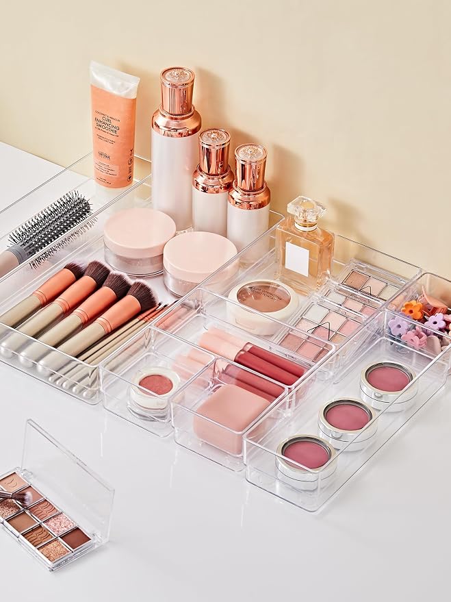 SMARTAKE 30-Piece Drawer Organizer with Non-Slip Silicone Pads, 7-Size | Desk Drawer Organizer Trays Storage Tray for Makeup, Jewelries, Utensils in Bedroom Dresser, Office and Kitchen (Clear) - Image 3