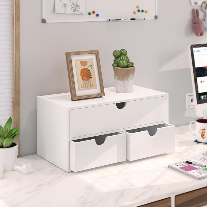 Bamboo Desk Organizer with Drawers Desktop Storage Drawers for Bills Office Supplies Kitchen Utensils Organizing Tool for Home Classroom Organization No Assembly (White) - Image 7