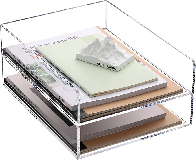 HeZone Paper Organizer Letter Tray, Clear Acrylic Paper Tray, School Teacher Office Supplies Organization, Stackable Desk File Organizer, Classroom Decor and Accessories-2 Pack… - Image 8