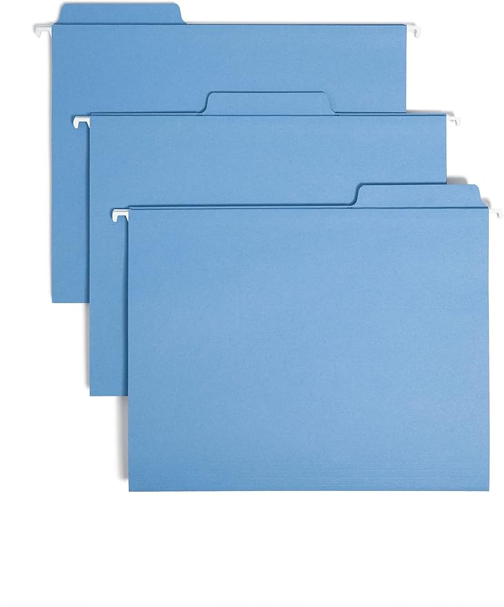 Smead FasTab Hanging File Folder, 1/3-Cut Built-in Tab, Letter Size, Assorted Pastel Colors & FasTab Hanging File Folder, 1/3-Cut Built-in Tab, Letter Size, Blue, 20 per Box (64099) - Image 5