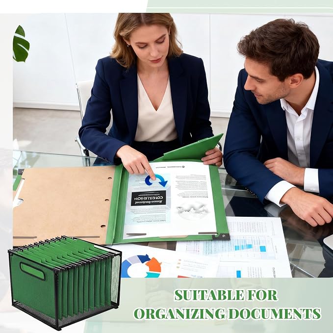 Henoyso 10 Pcs Hanging Classification Folders,1 Pocket Divider,Green | Letter Size, Hanging File Folders with 1 Pockets, 2" Expansion, 4 Prong Fasteners, 1/3 Tab Cut, 4 Sections, Pressboard Manila - Image 6