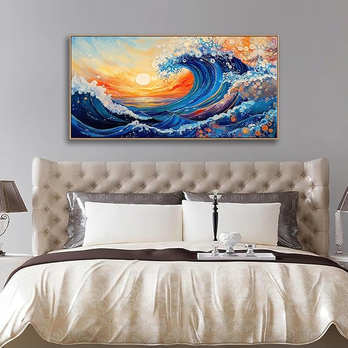 HUADAOART Vibrant Wave Wall Art Framed Canvas Painting Colorful Wave Abstract Decor for Living Room Bedroom Dining Room Home Office Wall Decor 24 x 48 inches