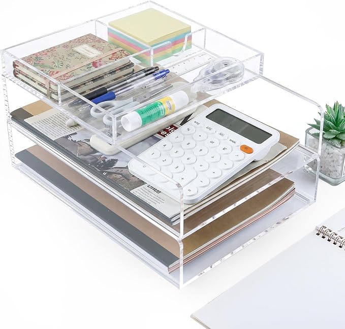 3 Pack Acrylic Paper Tray Organizer for Desk Clear File Organizer,Acrylic Desk Organizers and Accessories Sorter,Perfect for File Paper, Ipad, Letter, A4 Office File, Books, Notes.(Vertical) by Unknown