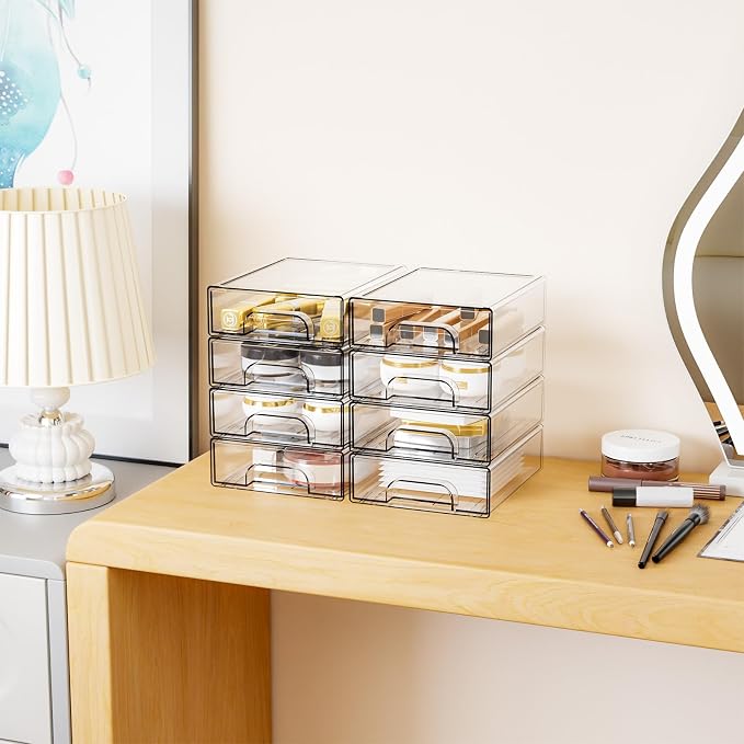 12 Pack Clear Stackable Storage Drawers,2.2'' Acrylic Drawer Organizers for Countertop,Office Supply Organizer and Makeup Organizer,Small Plastic Drawers For Pen,Art Crafts Storage,Stationary - Image 6