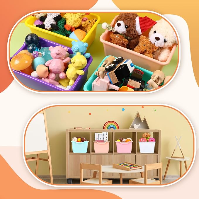 24 Pcs Plastic Book Bins for Classroom Library Colorful Scoop Front Cubby Bins Stackable Toy Storage Containers with Handles for School Home Office Nursery Daycare (Bright Color) - Image 4