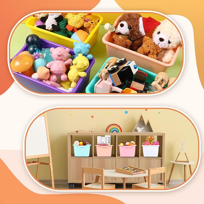 36 Pcs Plastic Book Bins for Classroom Library Colorful Scoop Front Cubby Bins Stackable Toy Storage Containers with Handles for School Home Office Nursery Daycare (Bright Color) - Image 5