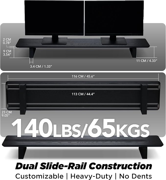 Moodular Wooden Monitor Stand Desk Organizer, Large 45.6" Black | Customizable Organized Workspace, Aluminum Slide Rails, 10 Add-Ons Sold Separately: Storage Drawer, Tablet, Phone & More - Image 4