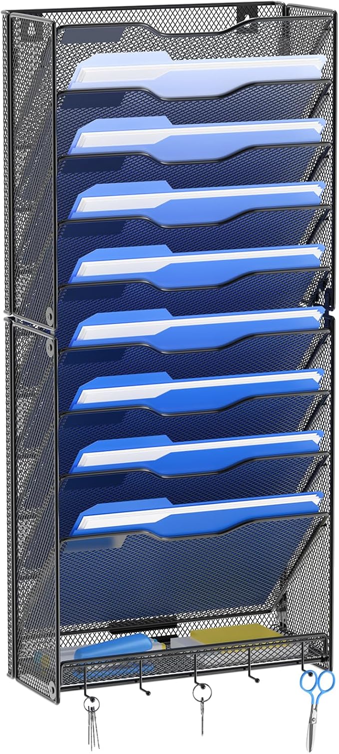OUTWOLF 10 Tier Hanging Wall File Organizer Wall Mount Paper Document Folder Holder with Hooks for Home Office Organization by OUTWOLF