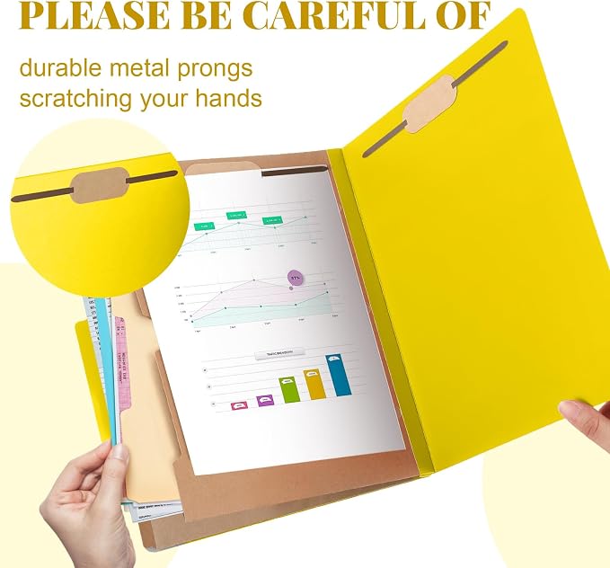 12 Pcs Skyygemm Classification Folder Letter Size, 2 Pocket File,Yellow | Back to School Supplies, File Organizer with Fastener, Expanding File Organizer Bulk for Office Employee, Staff, Teacher - Image 3