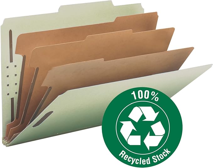 Smead 100% Recycled Pressboard Classification File Folder, 3 Dividers, 3" Expansion, Legal Size, Gray/Green, 10 per Box (19093) - Image 3