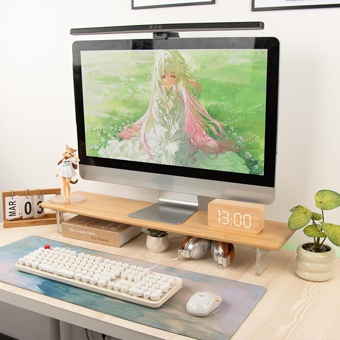Bamboo Monitor Stand Riser, Natural Desk Shelf with Acrylic Legs | 31.5-Inch Wide, 3.3-Inch Clearance, Fits Monitor, Laptop, Printer and Speakers for Small Desks - Image 8