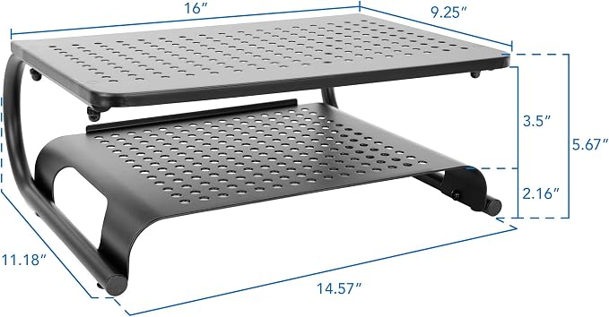 Mount-It! 2 Tier Desk Organizer Riser | Computer Monitor Stand with Keyboard Storage Shelf for Desktops, Laptops, Printers, Home Office Space Saver (2 Shelves) - Image 4