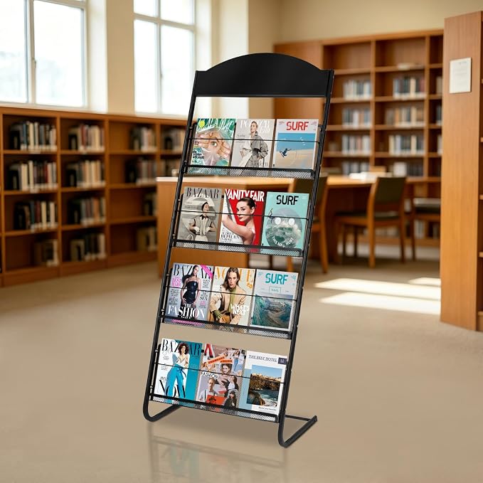 4-Tier Magazine Stand, 24.8'' Wide Iron Brochure Holder, Metal Newspaper & Literature Display Rack for Office, Waiting Room, Lobby, Classroom & Retail Store - Image 8
