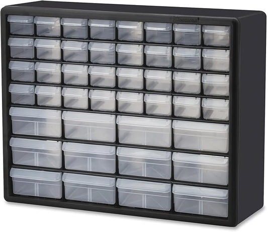 Akro-Mils 44-Drawer Plastic Storage Cabinet, 20"W x 6"D x 16"H, Black | Plastic Cabinet w/ Drawers for Garage Organization, Beads, Building Bricks Storage, Teacher Toolbox, Makeup Organizer, 10144 by Akro-Mils