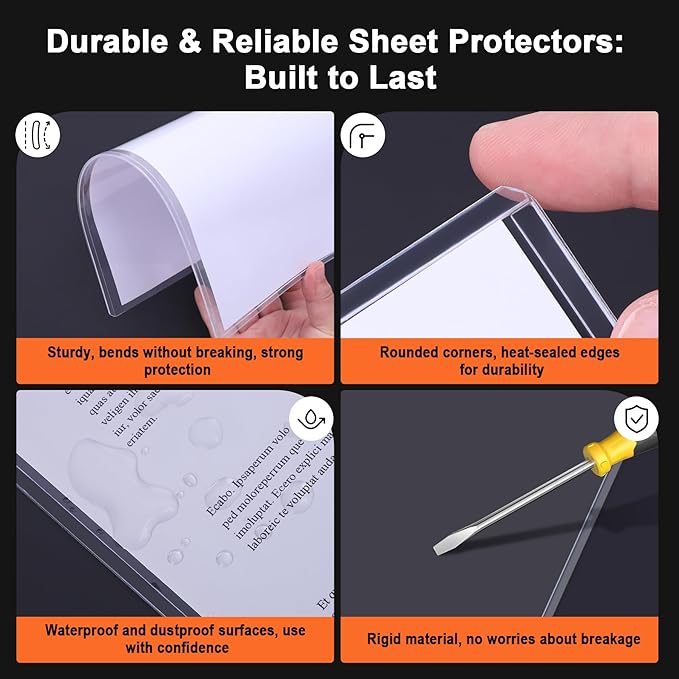 Ndsox 10 Pack 8.5" x 11" Rigid Print Protectors Clear Hard Plastic Sheet Protectors Top Loading for Birth Certificates, Documents, Posters, Photos, Meuns, Heavy Duty No-Hole Plastic Document Sleeves - Image 4