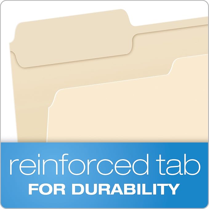 Pendaflex Reinforced File Folders, Letter Size, Manila, 1/3-Cut, 100 Per Box & Hanging File Folders, Letter Size, Standard Green, 1/5-Cut Adjustable Tabs, 25 Per Box - Image 3