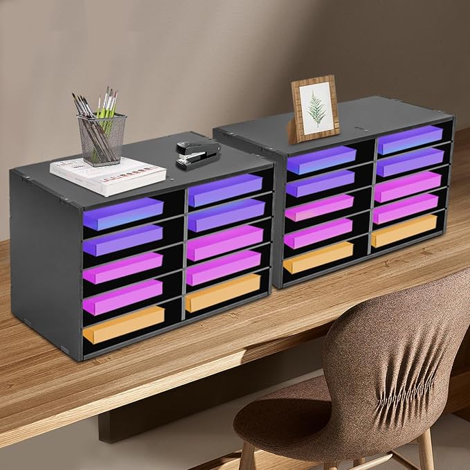 2 Pack 10-Slot Desktop Paper Storage Cabinets File Organizer | Heavy Duty PVC Frame, Adjustable Dividers, Open Access Design, Easy Assembly, Wide Usage Scenarios - Image 2