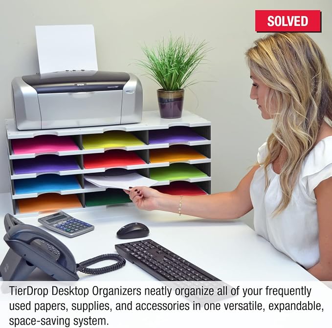 Ultimate Office TierDrop Desktop Organizer, 12 Compartment Sorter, 3-Wide | Sorts documents, forms, mail for office or classroom; modular no-tool assembly design, easily expands with add-on tiers - Image 3