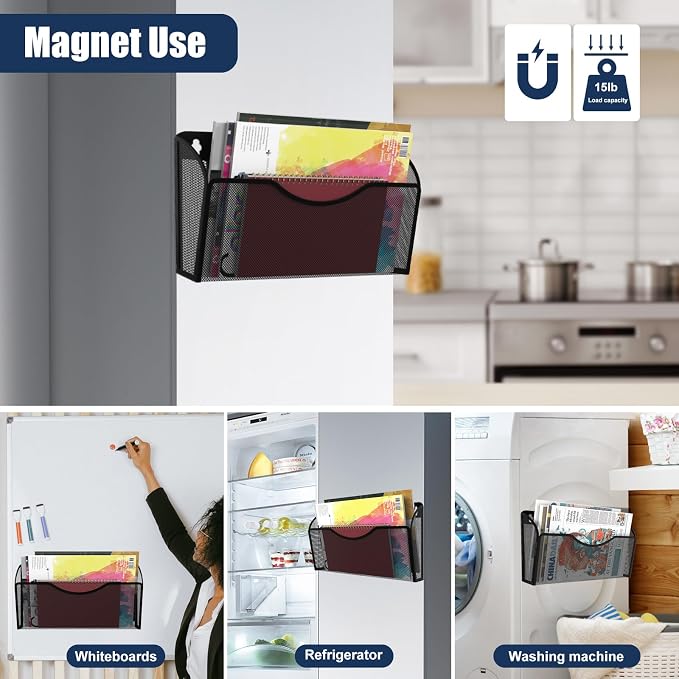 Magnetic File Holder 6 Pockets File Folder Organizer, Office Hanging Magazine Rack for File Cabinets, Magnetic Paper Holder, No Drilling Mail Organizer for Refrigerator, Office - Image 6