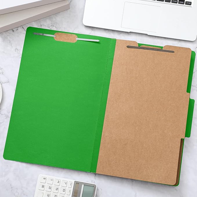 AmazingSpark 12 Pcs Legal Size Classification Folders 2 Divider, Bulk Pressboard File Folder with Expansion 2 Prongs Fastener Heavy Duty Office File Organizer for School Hospitals Home(Green) - Image 6