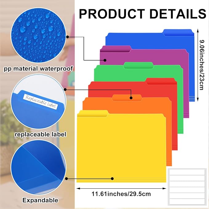 Estune Acrylic Vertical File Organizer, Horizontal Triple File Folder Holder, Paper Desktop Storage, Box for Countertop Office, Includes 12 Pack Folders, 1/3 Cut Tab with Folder Letter Size and Labels - Image 3