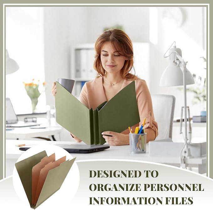 AmazingSpark 24 Pcs Classification Folder Letter Size Bulk 2 Divider Pressboard File Folder with Expansion 2 Prong Fastener Heavy Duty Office File Organizer for School Medical Document(Hunter Green) - Image 5