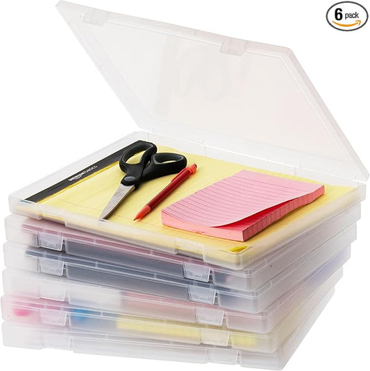 IRIS USA File Box |Made in USA| Fits 8.5"x11" A4 Paper, (6-Pack) - Clear | Organizing Study Cases with Built-In Handle & Snap-Tight Lids, Containers for Puzzles, Scrapbooking, Craft & Art Supplies by IRISUSA