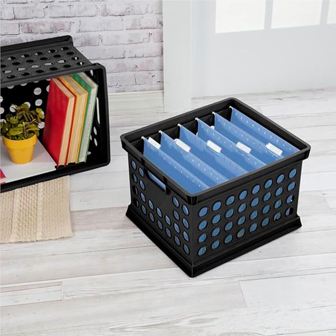 Sterilite Storage Crate Bin File Organizer for Home & Office,Black, 12-Pack | Heavy-Duty and Stackable Plastic Boxes and Containers for Desk, Cabinet, Dorm, Garage, or Utility Organization - Image 6