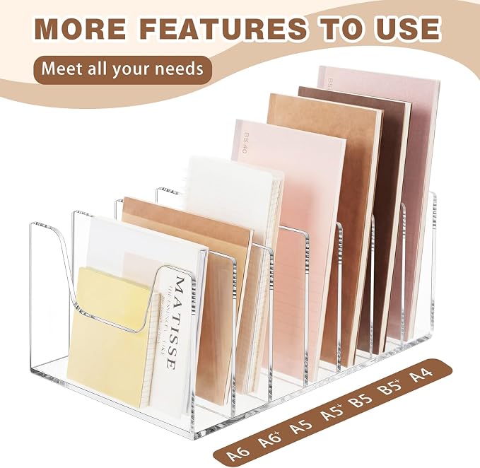 7 Section Clear Acrylic Desktop File Organizer Vertical File Sorter 4mm Thick, Large Capacity Upright Magazine Organizer, Book Paper, Notebooks, Envelopes, Mail Holder - Image 4