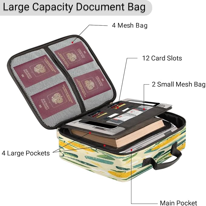 File Organizer Watercolor Lemon Document Organizer with Handle Portable File Organizer Bag Home Travel Storage Bags for Files Laptop Certificates - Image 4