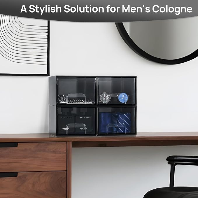 Vtopmart Black Small Stackable Storage Drawers for Cologne Organizer | Plastic Containers for Vanity, Dresser, Office Desk,Bathroom Countertop Organization, Ideal for Men's Room Decor - Image 4