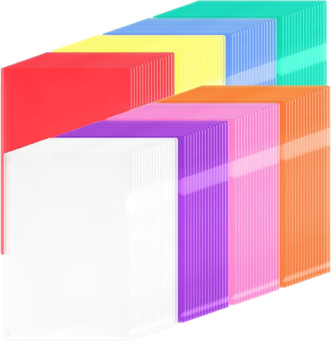 Fainne 300 Pcs Plastic Document Folders Clear File Folders Plastic Pockets Sleeves Letter Size 8.7 x 12.2 Inches A4 Assorted Colors for Office Supplies (Colorful) by Fainne