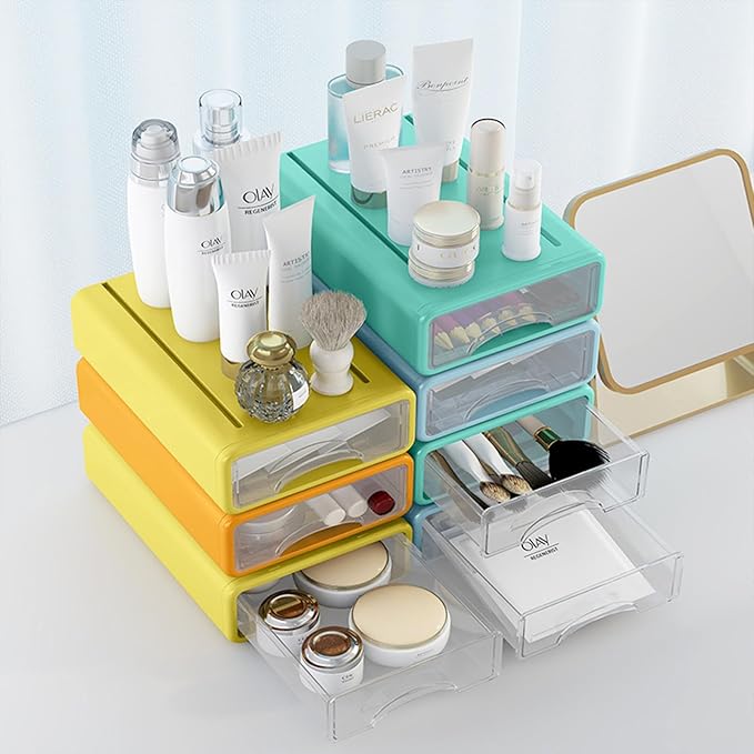 Desk Organizer with Drawers, Stackable Storage Drawers with Compartments Desktop Organization for Office Supplies, Makeup, Pencils, Tape, Erasers, Paperclips, Chargers (4 Pack) - Image 2