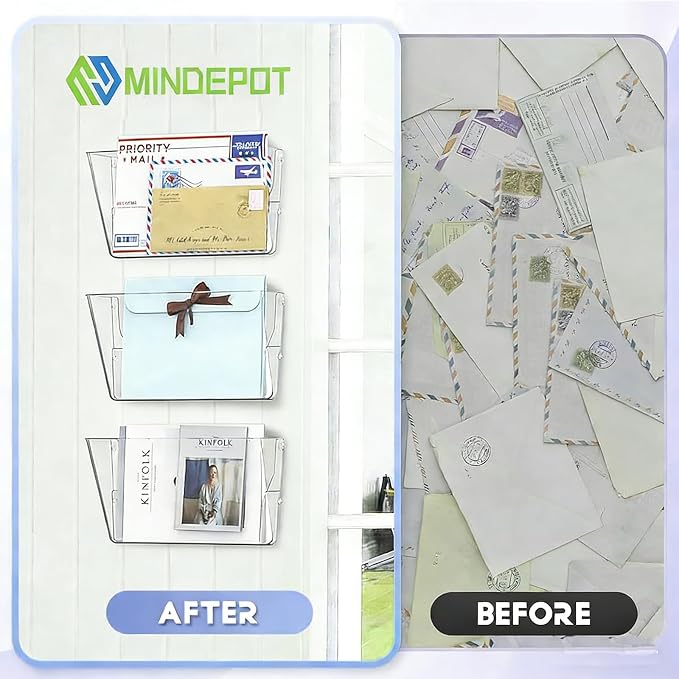MINDEPOT 3 Pockets Acrylic Wall File Organizer Clear File Holder for Office - Image 4