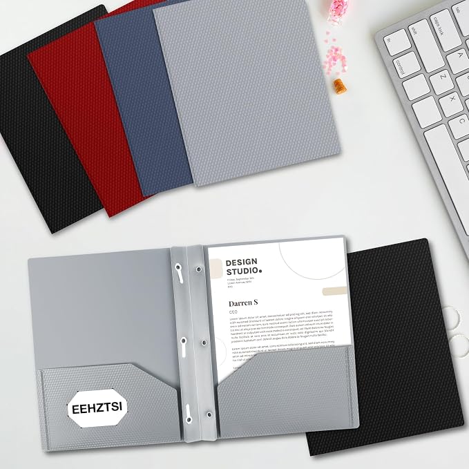 12-Pack Plastic Pockets with Prongs, 2-Pocket Folders with 3 Fasteners, Holds 8.5" x 11" Paper, Silvery - Image 6