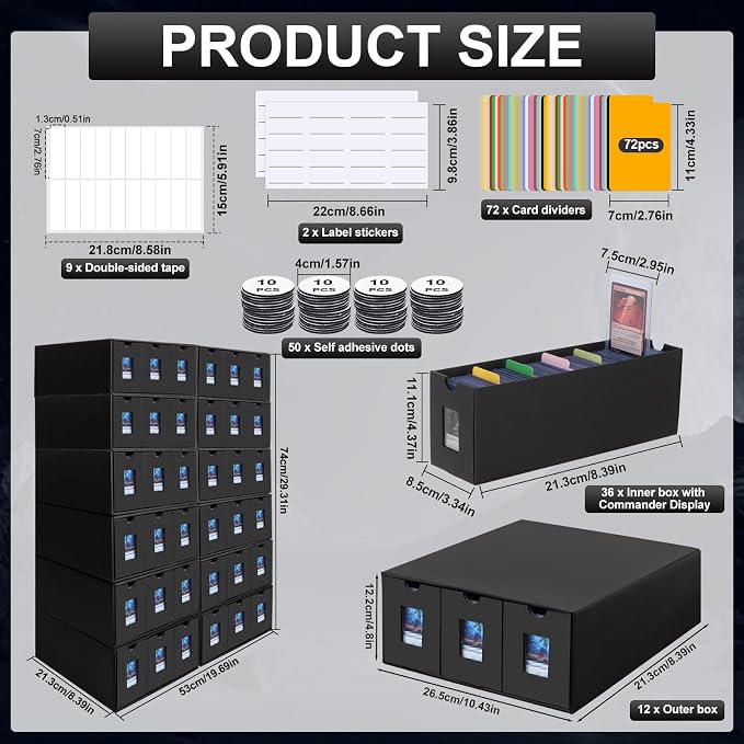 Card Storage Box, 20000+ Trading Card Storage 4000+ Toploader Card Storage Box for Commander Display,with 72 Dividers, Labels & Tapes,Fit for TCG, PTCG, MTG - Image 2