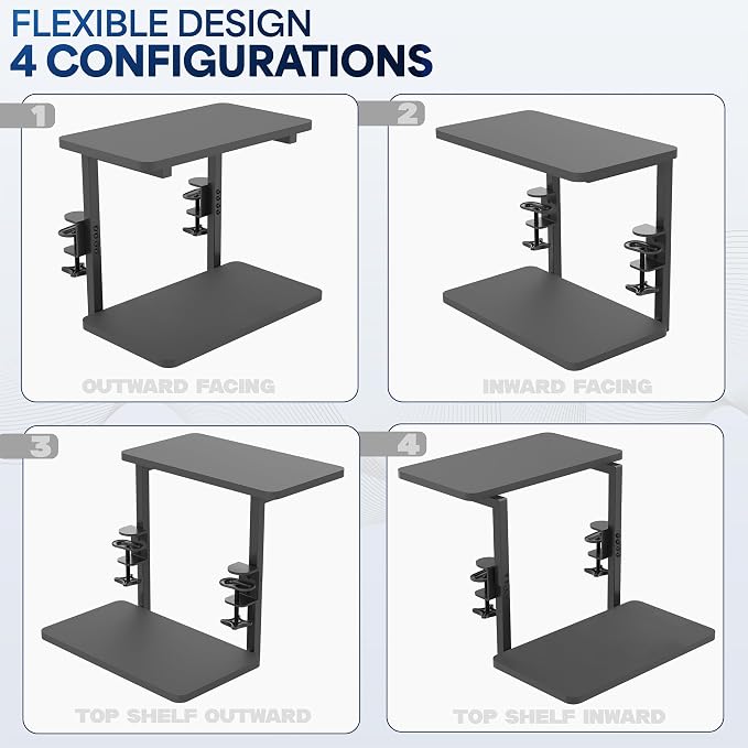 VIVO Clamp-on 16 inch Flexible 2-Tier Shelving Unit for Table Accessories, Gaming Devices, and More, 4 Configuration Options, Desktop Organizer, Black, DESK-SHELF2CS - Image 4