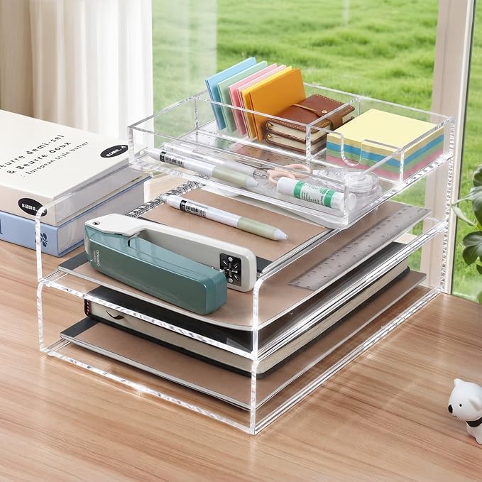 3 Pack Acrylic Paper Tray Organizer for Desk Clear File Organizer,Acrylic Desk Organizers and Accessories Sorter,Perfect for File Paper, Ipad, Letter, A4 Office File, Books, Notes.(Vertical) - Image 3