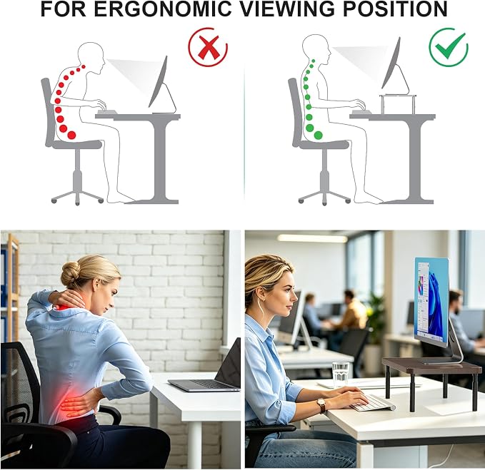 WALI Plastic Computer Monitor Stand, Adjustable Laptop Riser, up to 44 lbs | Desk Monitor Riser Underneath Storage, Fits Notebook, Laptops, Printers, for Home, Office, School(PTT001-C),1 Pack,Brown - Image 6