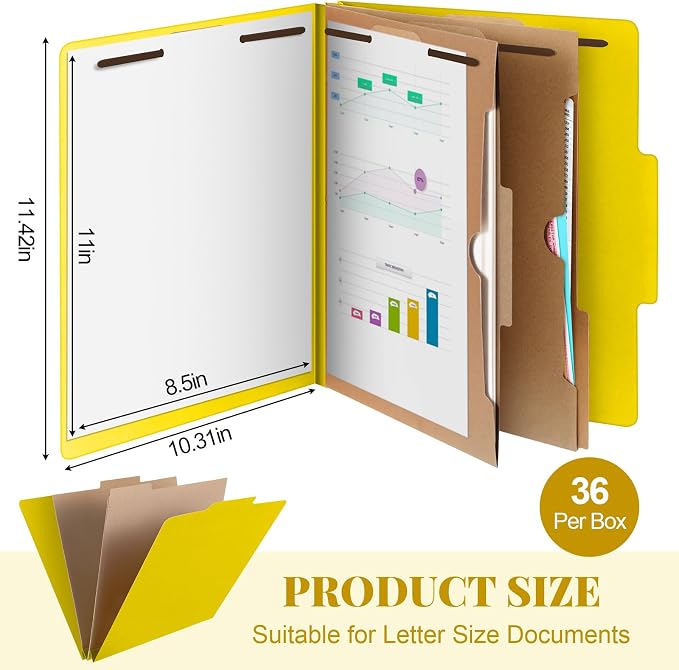 36 Pcs Skyygemm Classification Folder Letter Size, 2 Pocket File,Yellow | Back to School Supplies, File Organizer with Fastener, Expanding File Organizer Bulk for Office Employee, Staff, Teacher - Image 2