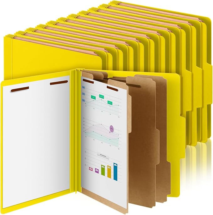 Skyygemm 36 Pcs Classification Folder Letter Size, 3 Divider File,Yellow | Back to School Supplies, Pressboard File with Fastener, Expanding Organizer Bulk for School Teacher, Office Employee, Staff by Skyygemm