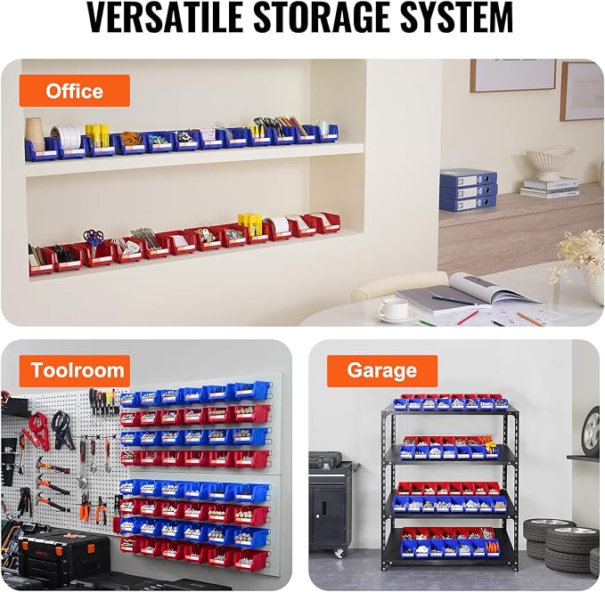 VEVOR Plastic Storage Bins 24 Pack (5 x 4 x 3-Inch), Hanging Stackable Storage Organizer Bins, Heavy Duty Stacking Containers for Closet, Garage, Office, or Small Parts Organization - Image 6