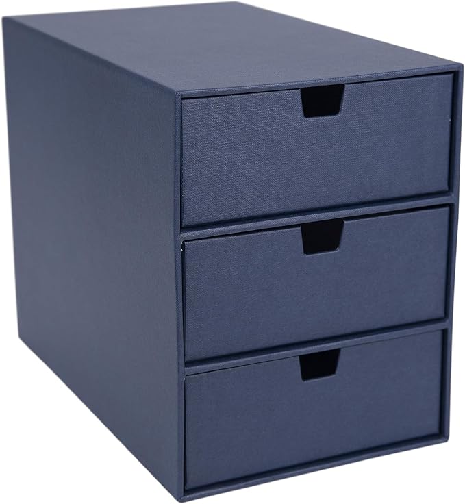 Bigso Box of Sweden Ingrid 3-Drawer Fiberboard Desk Organizer for Office Supplies & Accessories - Stackable Makeup Drawer Organizer - 6.3in x 9.9in x 8.1in - Blue (Pack of 2) - Image 7