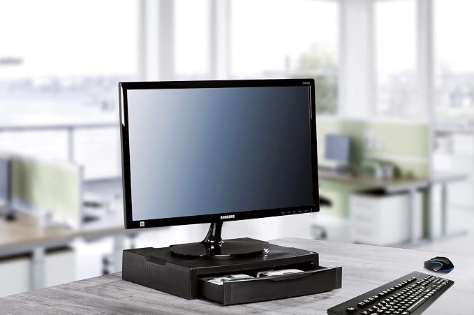 HAN 9250-13, Monitor Stand. Expert Monitor Stand with 1 Drawer, Stable, Stylish and Stackable, Black - Image 5