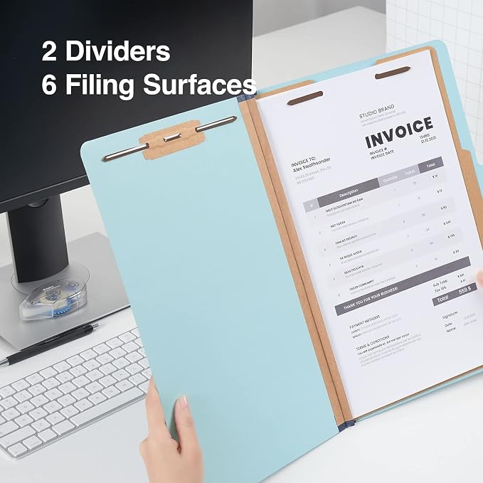 Staples Colored Pressboard Classification Folder, Legal Size, 2 Partitions, Light Blue, Durable Construction, 20/Pack - Image 6