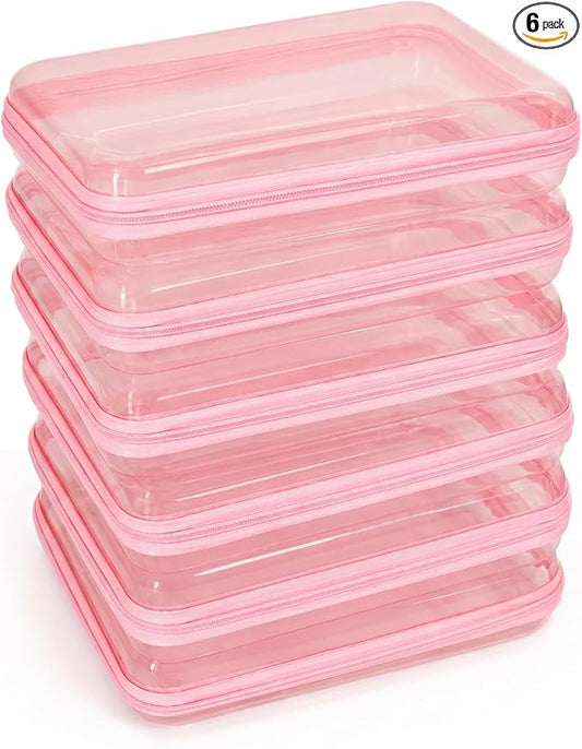CoiiJoii 6Pcs Large Clear Hard Shell Zippered Case, Diaper Bag Organizing Pouches, Waterproof Cosmetic Bag, Toiletry Bag Storage Organizer Bins. by CoiiJoii