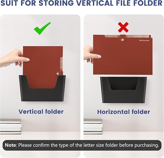 JOMOLA No Drilling File Holder 3 Pack Mail Organizer Wall Mount File Organizer Holder Office Wall Hanging Files Magazines Organizer Plastic Door Mount Wall Pocket with Adhesive Pad, Black Color - Image 7