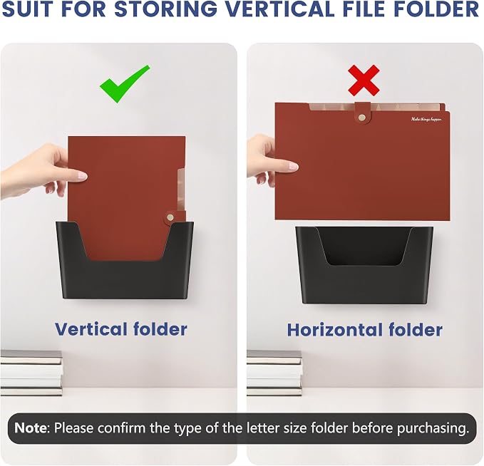 JOMOLA No Drilling File Holder 2 Pack Mail Organizer Wall Mount File Organizer Holder Office Wall Hanging Files Magazines Organizer Plastic Door Mount Wall Pocket with Adhesive Pad, Black Color - Image 7